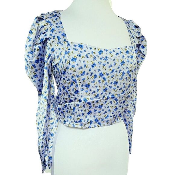Lost & Wander Violetta Sweetheart Neck Balloon Sleeve Smocked Floral Top Lg NEW - Picture 4 of 9